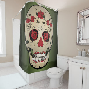 Sugar Skull Skull Face With Lady Bug Eyes Shower Curtain