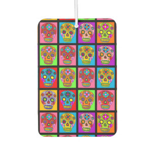 Sugar Skull Squares Car Air Freshener