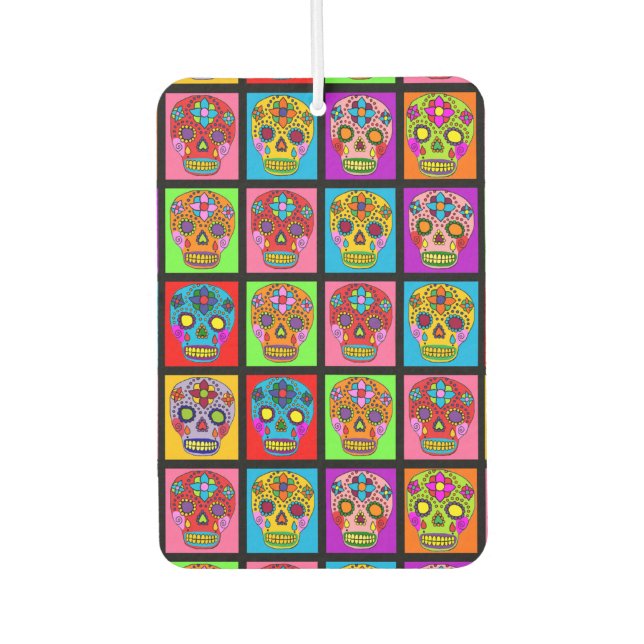 Sugar Skull Squares Car Air Freshener (Front)