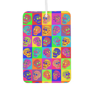 Sugar Skull Squares Car Air Freshener