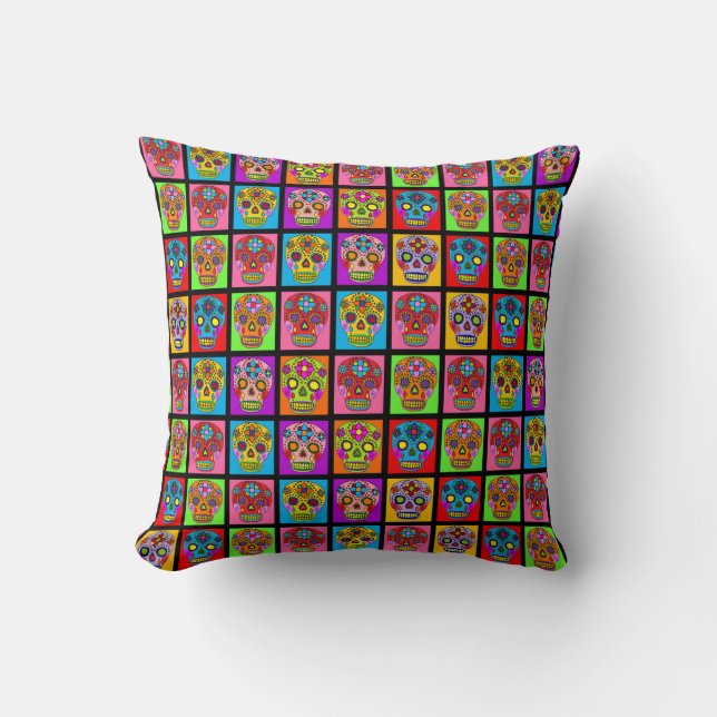 Sugar Skull Squares Cushion (Front)