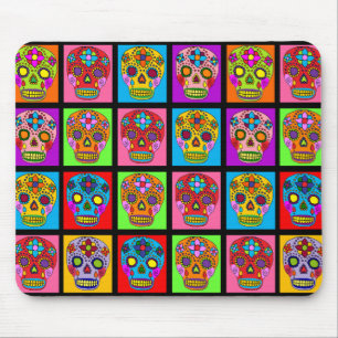 Sugar Skull Squares Mouse Pad