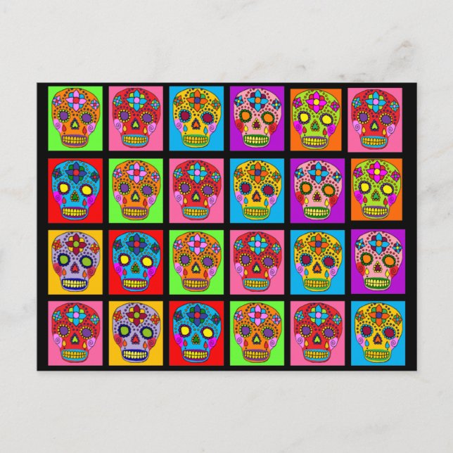 Sugar Skull Squares Postcard (Front)