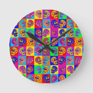Sugar Skull Squares Round Clock