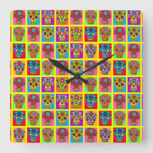 Sugar Skull Squares Square Wall Clock