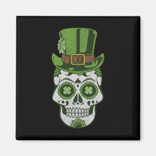 Sugar Skull St Paddys Day Lucky Shamrock Vintage M Magnet