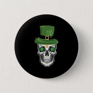 Sugar Skull St Patrick Day Leprechaun Shamrock 6 Cm Round Badge