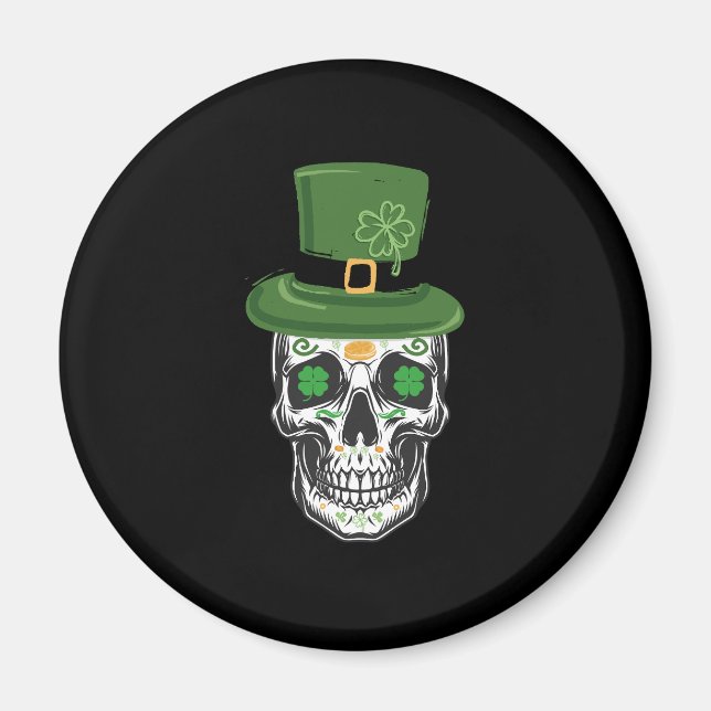 Sugar Skull St Patrick Day Leprechaun Shamrock Magnet (Front)
