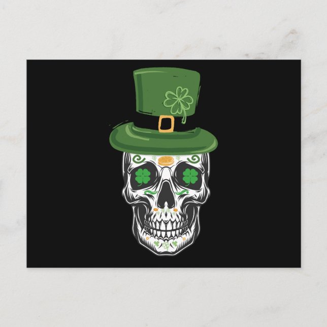 Sugar Skull St Patrick Day Leprechaun Shamrock Postcard (Front)