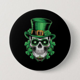 Sugar Skull St Patrick Day Lucky Shamrock 7.5 Cm Round Badge