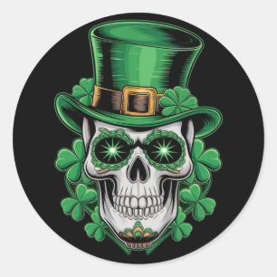 Sugar Skull St Patrick Day Lucky Shamrock  Classic Round Sticker