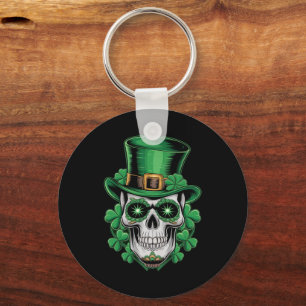 Sugar Skull St Patrick Day Lucky Shamrock  Key Ring
