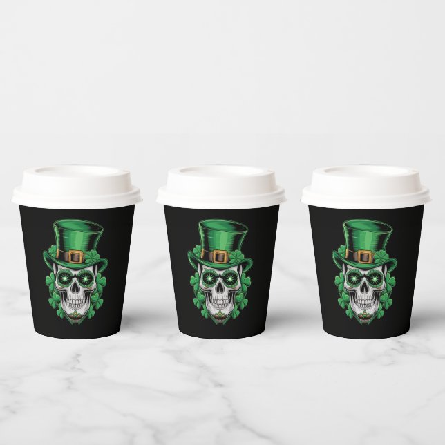 Sugar Skull St Patrick Day Lucky Shamrock  Paper Cups (Multi)