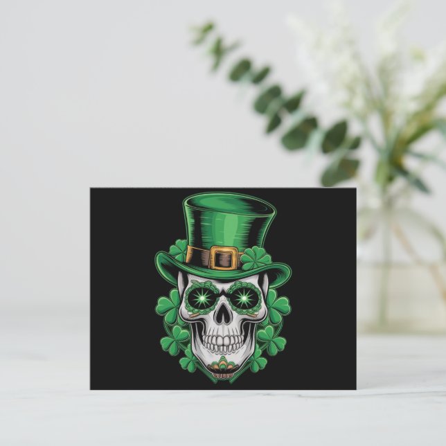 Sugar Skull St Patrick Day Lucky Shamrock  Postcard (Standing Front)