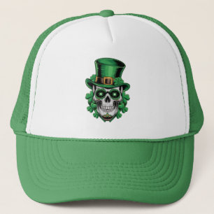 Sugar Skull St Patrick Day Lucky Shamrock Trucker Hat