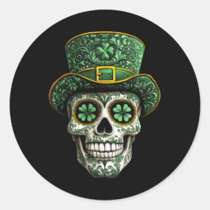 Sugar Skull St Patrick Day Of The Dead Lucky Shamr Classic Round Sticker