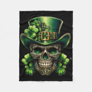 Sugar Skull St Patrick Day Of The Dead Lucky Shamr Fleece Blanket