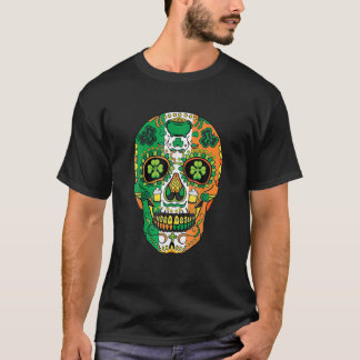 Sugar Skull St Patrick Lucky Shamrock Floral Men W T-Shirt