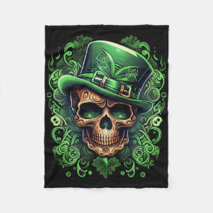 Sugar Skull St Patricks Day Irish Skull Leprechaun Fleece Blanket