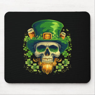 Sugar Skull St Patricks Day Irish Skull Leprechaun Mouse Pad
