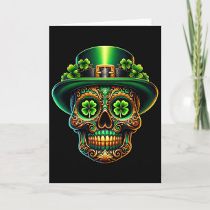 Sugar Skull St Patricks Day Leprechaun Shamrock Ir Card