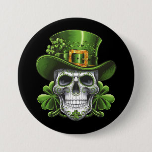 Sugar Skull St Patrick's Day Shamrock 7.5 Cm Round Badge