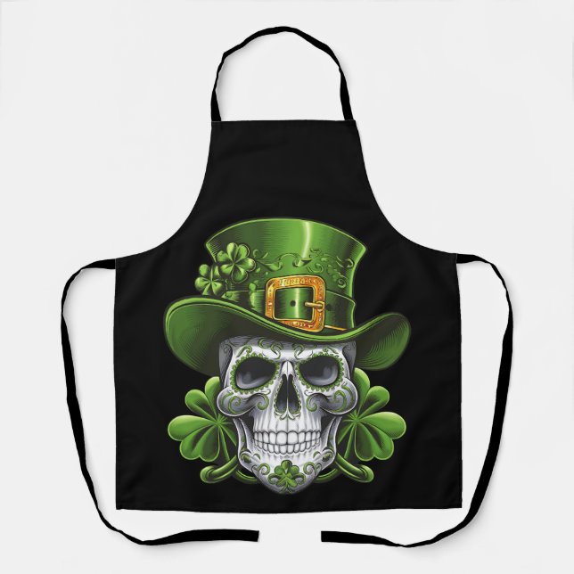 Sugar Skull St Patrick's Day Shamrock Apron (Front)