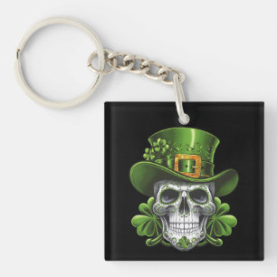 Sugar Skull St Patrick's Day Shamrock Key Ring