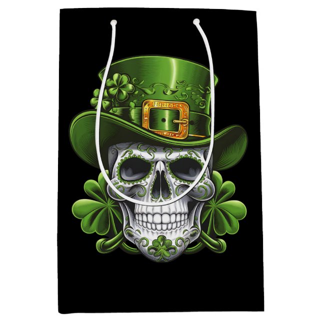 Sugar Skull St Patrick's Day Shamrock Medium Gift Bag (Front)