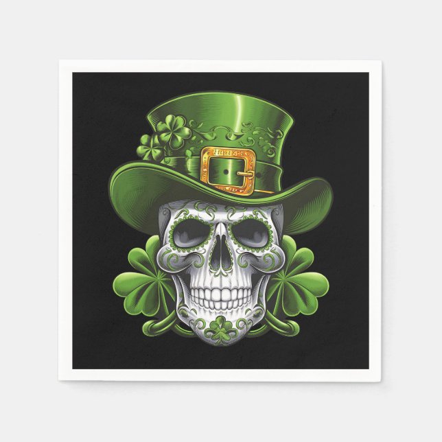 Sugar Skull St Patrick's Day Shamrock Napkin (Front)
