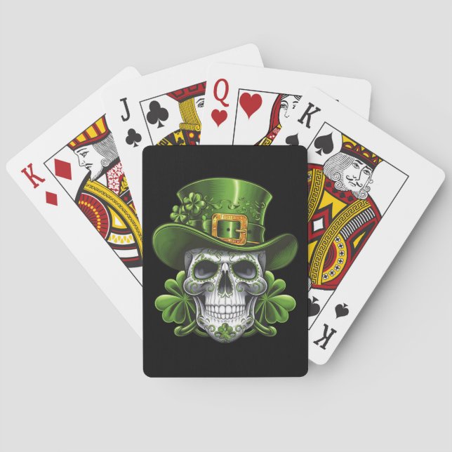 Sugar Skull St Patrick's Day Shamrock Playing Cards (Back)