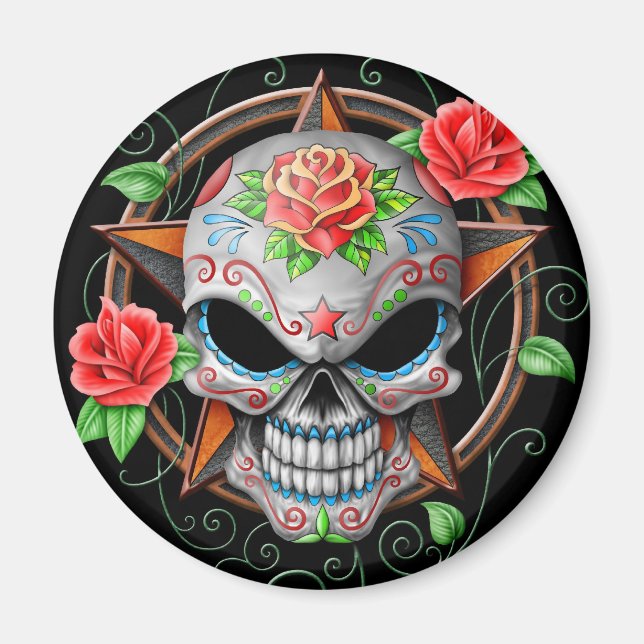 Sugar Skull Star, black Magnet (Front)