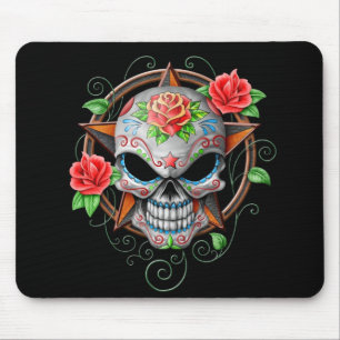 Sugar Skull Star, black Mouse Pad