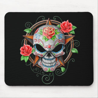 Sugar Skull Star, black Mouse Pad