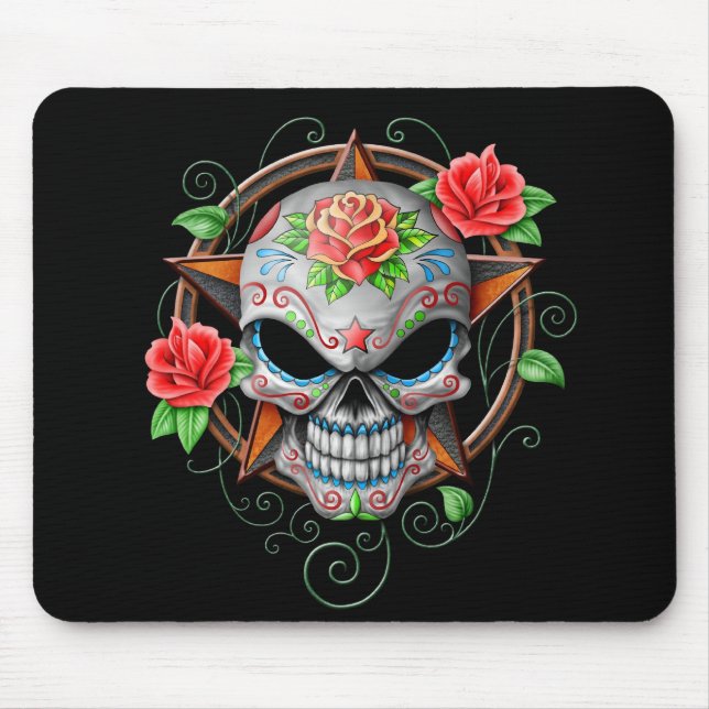 Sugar Skull Star, black Mouse Pad (Front)