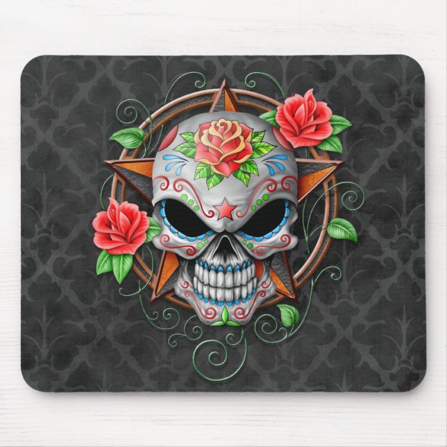 Sugar Skull Star, gray Mouse Pad (Front)