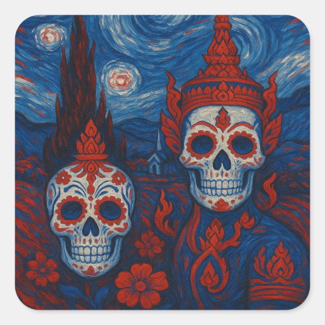 Sugar Skull Starry Night Sticker (Front)