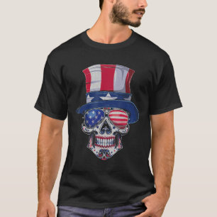 Sugar Skull Sunglasses USA Flag Memorial Day 4th o T-Shirt