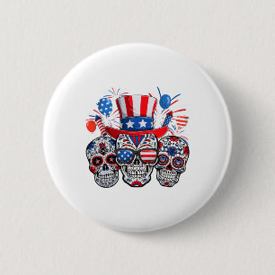 Sugar Skull Sungles Firework American Flag 4th Of 6 Cm Round Badge