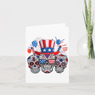 Sugar Skull Sungles Firework American Flag 4th Of Card