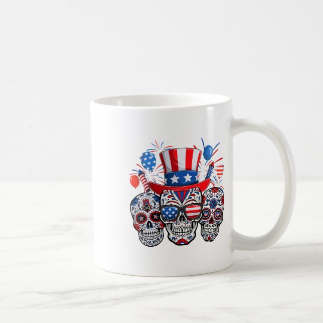 Sugar Skull Sungles Firework American Flag 4th Of  Coffee Mug (Right)