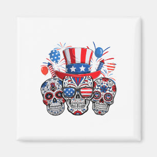 Sugar Skull Sungles Firework American Flag 4th Of Magnet