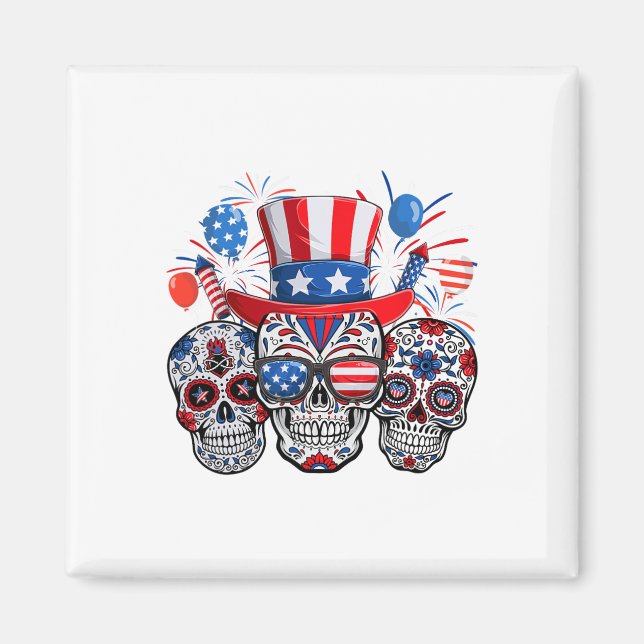 Sugar Skull Sungles Firework American Flag 4th Of  Magnet (Front)