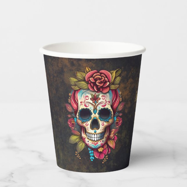 Sugar Skull Sweet 16 Birthday Paper Cups (Front)