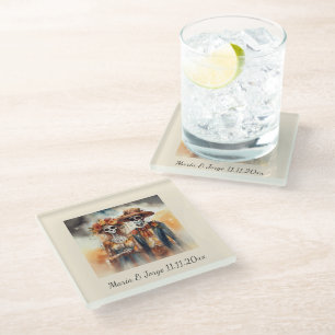 Sugar Skull Sweethearts, custom Glass Coaster