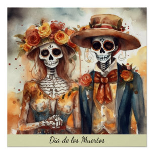 Sugar Skull Sweethearts Dia de los Muertos Poster
