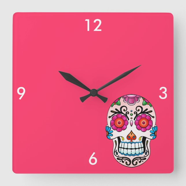 Sugar Skull - Tattoo Art Square Wall Clock (Front)
