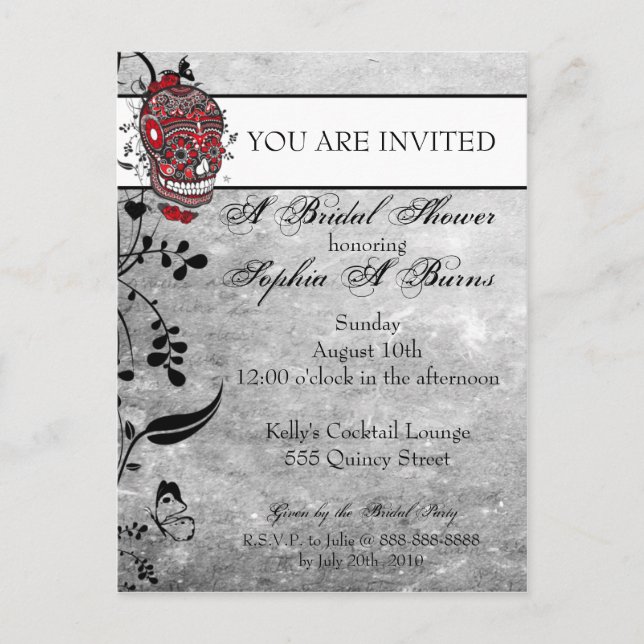 Sugar Skull Tattoo Design Shower Invitation (Front)