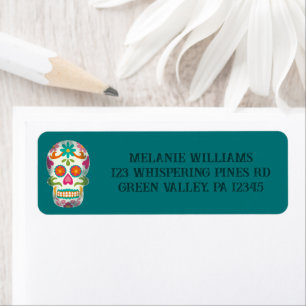 Sugar Skull Teal Return Address  Label