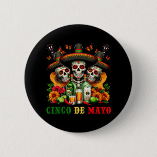 Sugar Skull Tequila Cinco De Mayo Mexican Fiesta C 6 Cm Round Badge